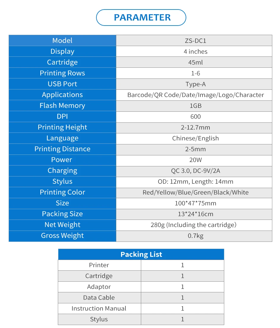 Ручной струйный принтер ZONESUN, портативная машина для кодирования даты, QR-код, штрих-код, серия, серийный номер, печатная машина для бутылок ZS-DC1