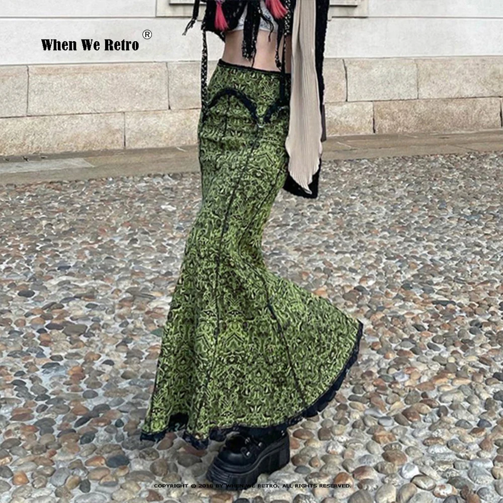 

Vintage Gothic Victorian Mermaid Skirt Floral Print High Waist Elastic Bodycon Slim Fishtail Long Skirts For Women Party RS105
