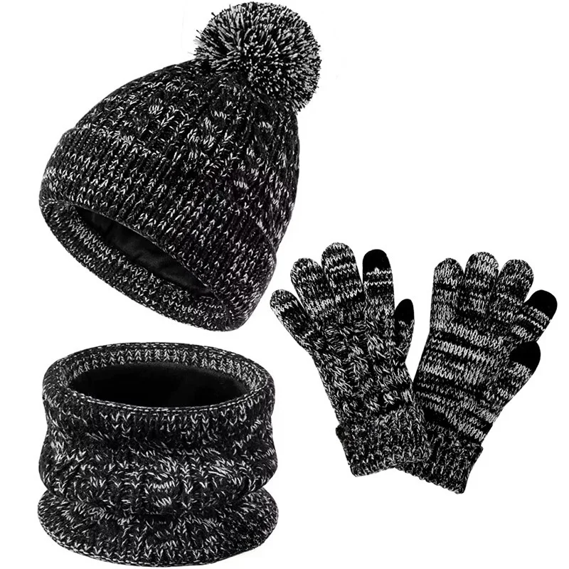 Winter clothes casual keep warm fur glove thickening hat set children Neck scarf