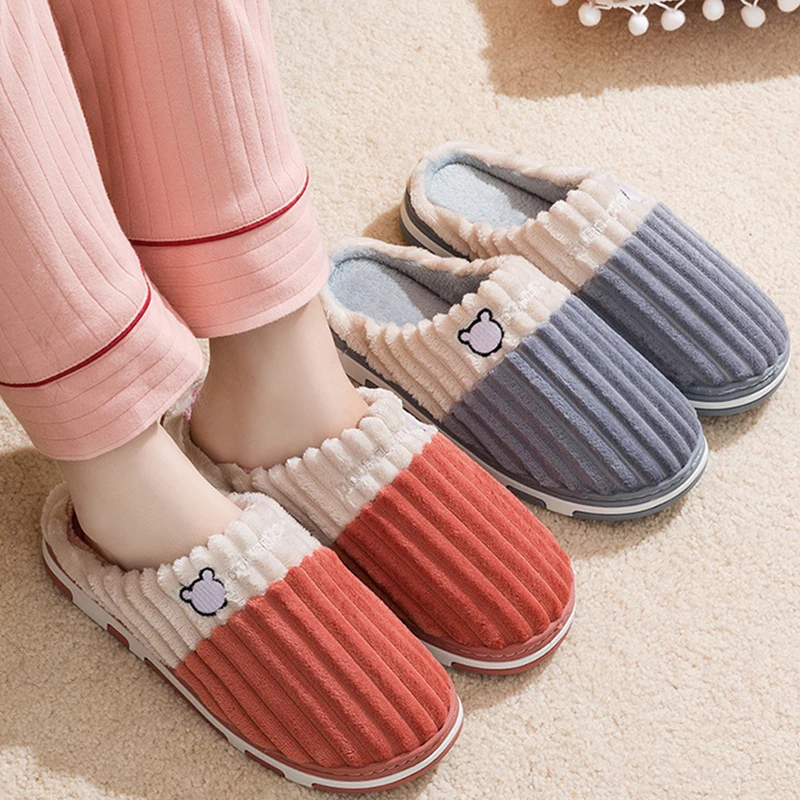 Cotton Plush Slippers for Women and Men Non Slip Warm
