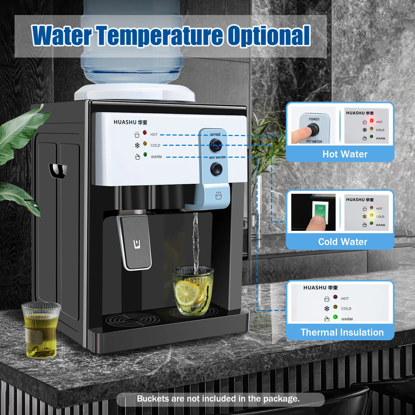 

Top Loading Water Cooler Dispenser Countertop Hot+Cold Drinking Machine For 3 to 5 Gallon Bottles Office Water Cooler