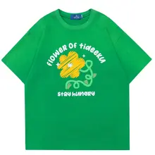 

T Shirt for Men Foaming Flower Print Cotton O-neck Kawaii Tops Men's Clothing Summer Streetwear Casual Tie-dye Oversized T-shirt