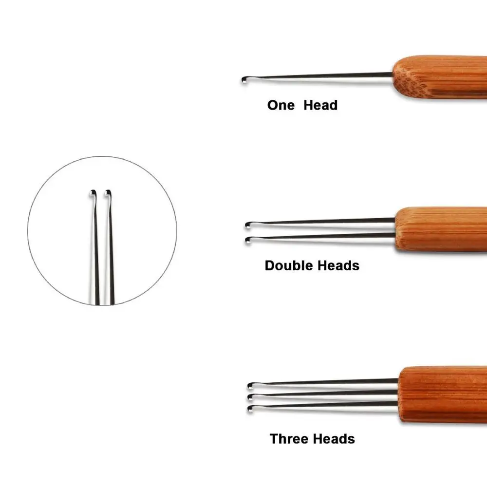Hair Extensions Tool 1Pcs/Lot 1 Hook 2 Hooks 3 Hooks Three Style Dreadlock Needle For Braid 0.5Mm 0.75Mm Natural Bamboo Dread-Lock Hair Weaving