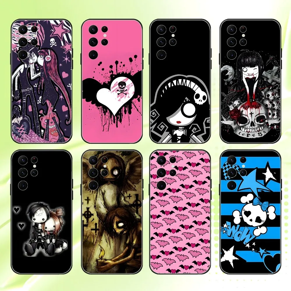 Chic Emo Goth Black Soft Phone Case - Stylish and Adorable Design