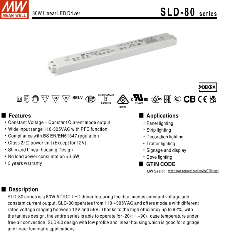 MEAN WELL SLD-50/80/150 LED 드라이버, AC to DC SMPS, 12V, 24V, LED 정전압 정전류 스위칭 전원 공급 장치, Meanwell