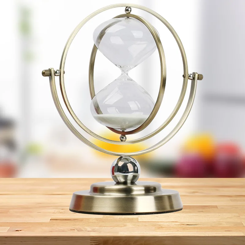 

Hourglass Globe Time Hourglass Timer Creative Metal Ornaments Birthday Gift European Living Room Decoration Hourglass Gift