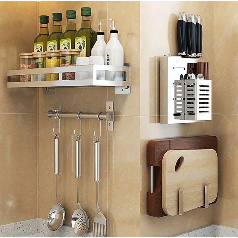 304 Stainless Steel Kitchen Shelf, Pot Rack, Wall Mounted Free Trimming Hole Punch, Kitchen Appliance Tool Rack