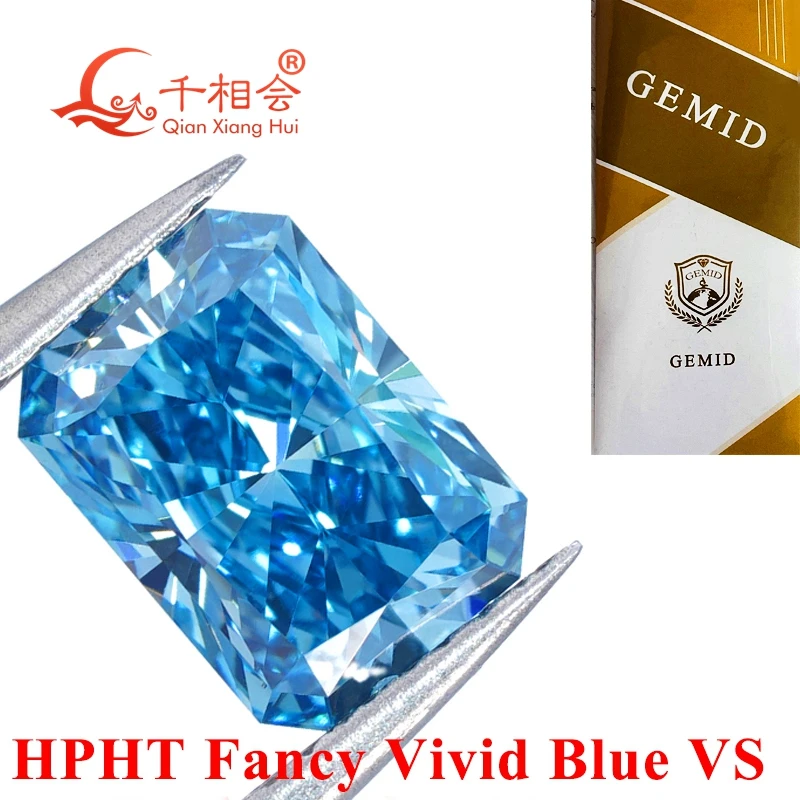 

HPHT diamond Fancy vivid blue color 1ct VS2 clarity radiant GEMID certificated lab grown diamond loose stone