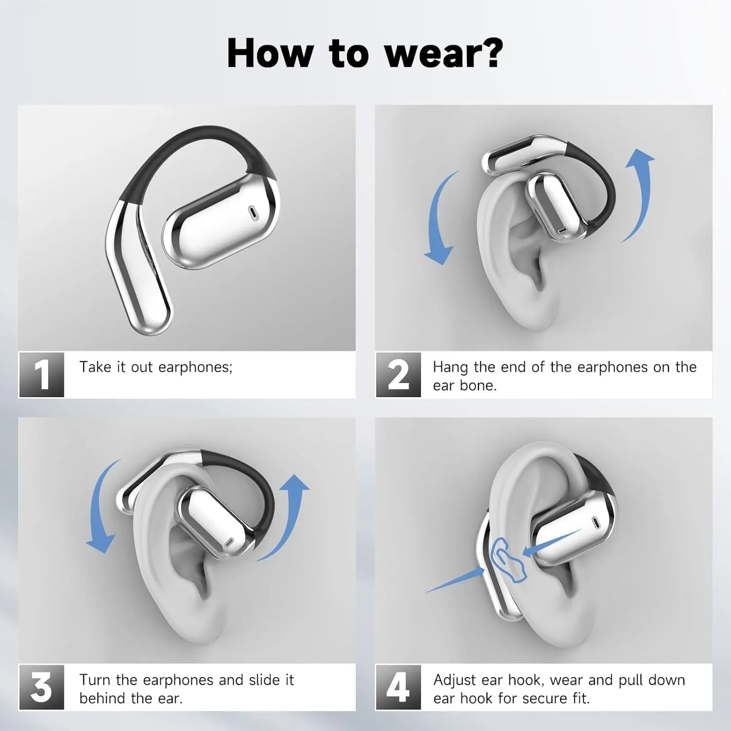 Open Ear Headset Wireless Bluetooth Earbuds Intelligent Touch Screen Headphones Built-in Mic Sport Earphones for Running Fitness bluetooth earphone