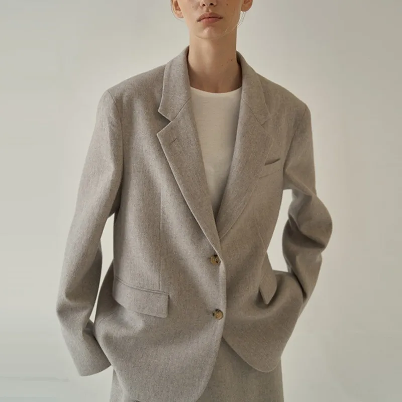 B-TOTO Women's Wool Suit Fall And Winter Daily Simple Versatile Two-button Temperament Suit Jacket 2023 New 2
