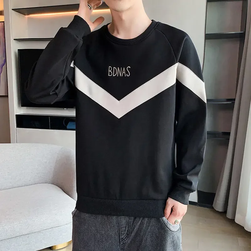 thumbnail image 1 of Sudadera con cuello redondo y parte superior azul para hombre, ropa para hombre, sin capucha, cuello redondo, estilo coreano, estética, oferta de bienvenida, 1 of 5