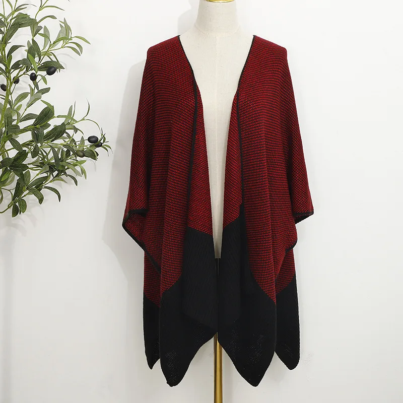 

Autumn Winter Spliced Air-conditioned Cardigan Women With Cape Coat Fashion Street Poncho Lady Capes Red Cloaks