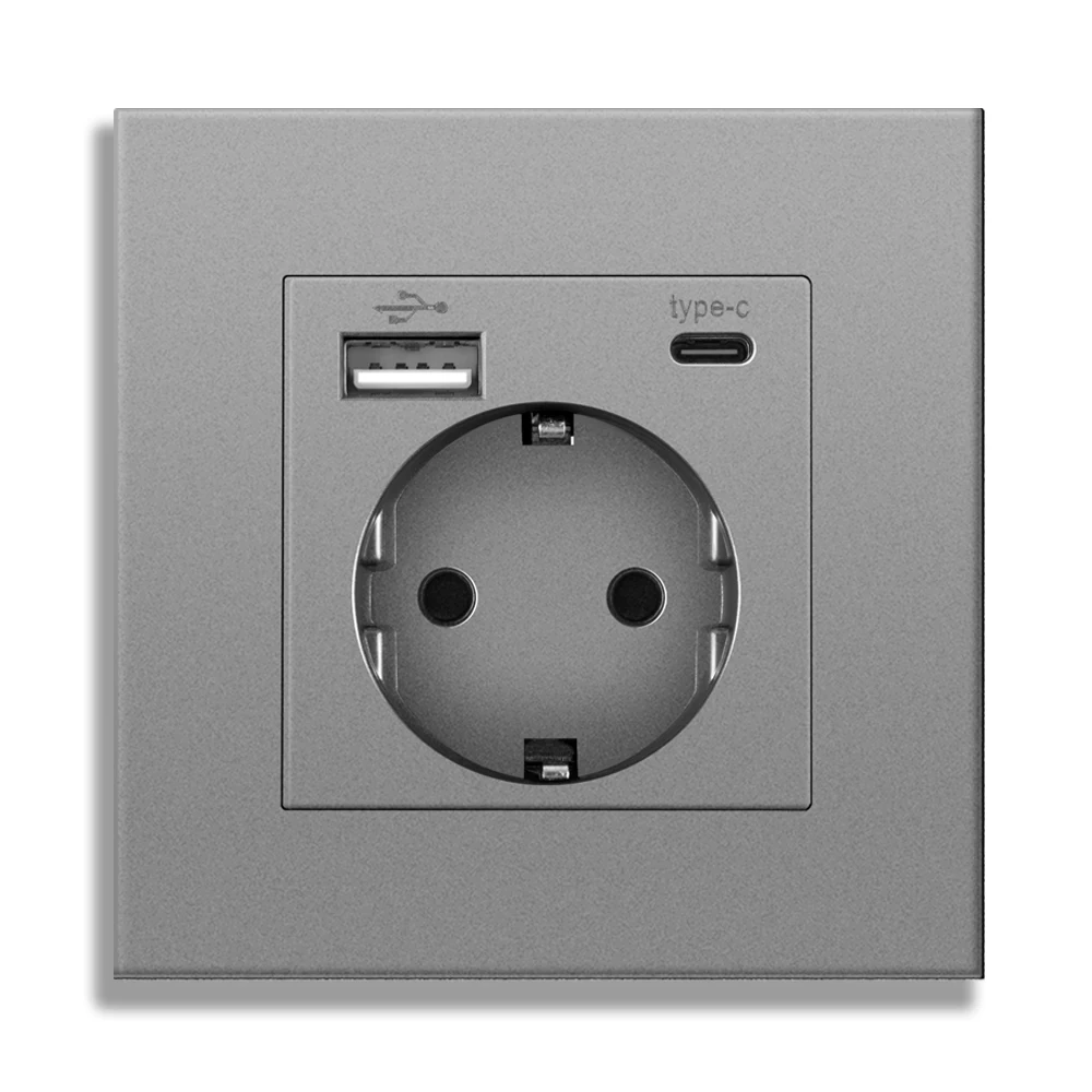 Enhanced Wall USB Plug with Dual EU Standard 16A AC Sockets – Modern Design 110V-250V Panel Socket