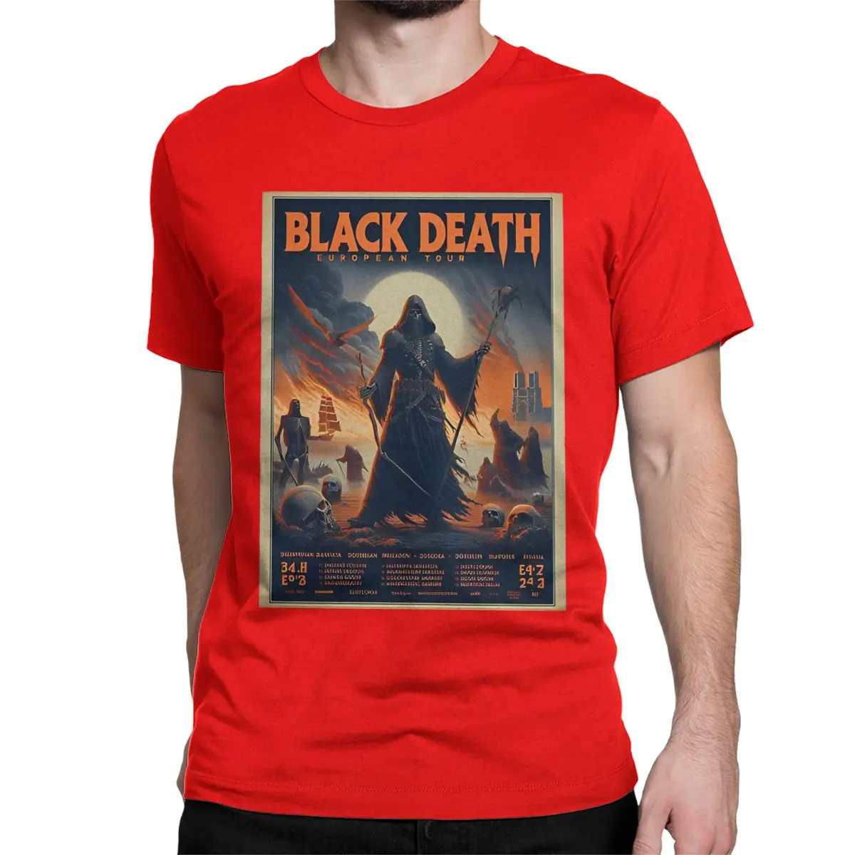 thumbnail image 1 of Camiseta de la gira europea del Doctor de la Peste Negra para hombre y mujer, de algodón puro, de manga corta y cuello redondo, talla grande, 1 of 7