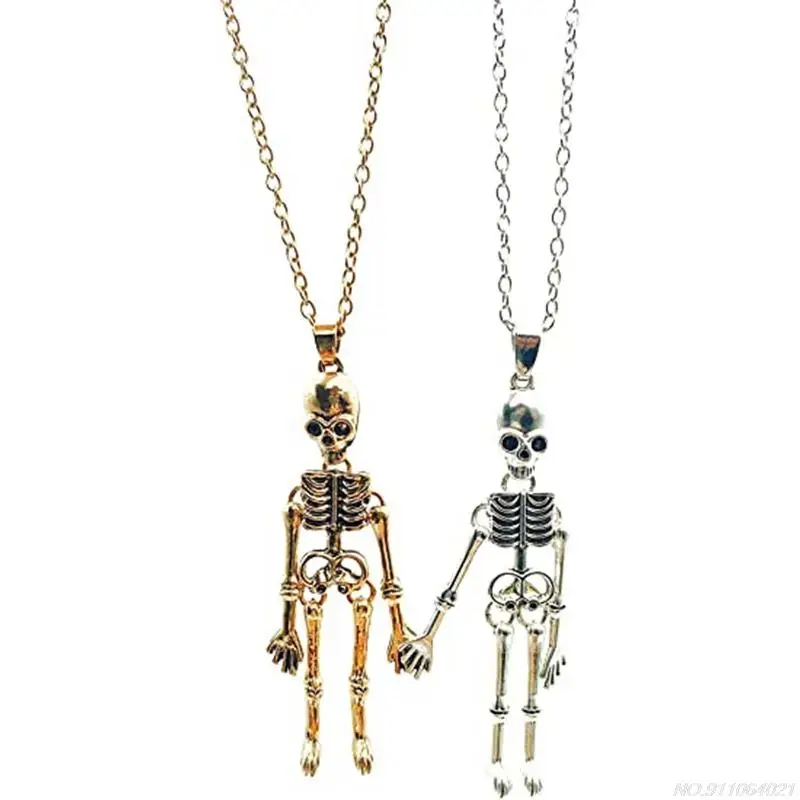 2pcs Retro Skeleton Ghost Necklaces Halloween Necklace For