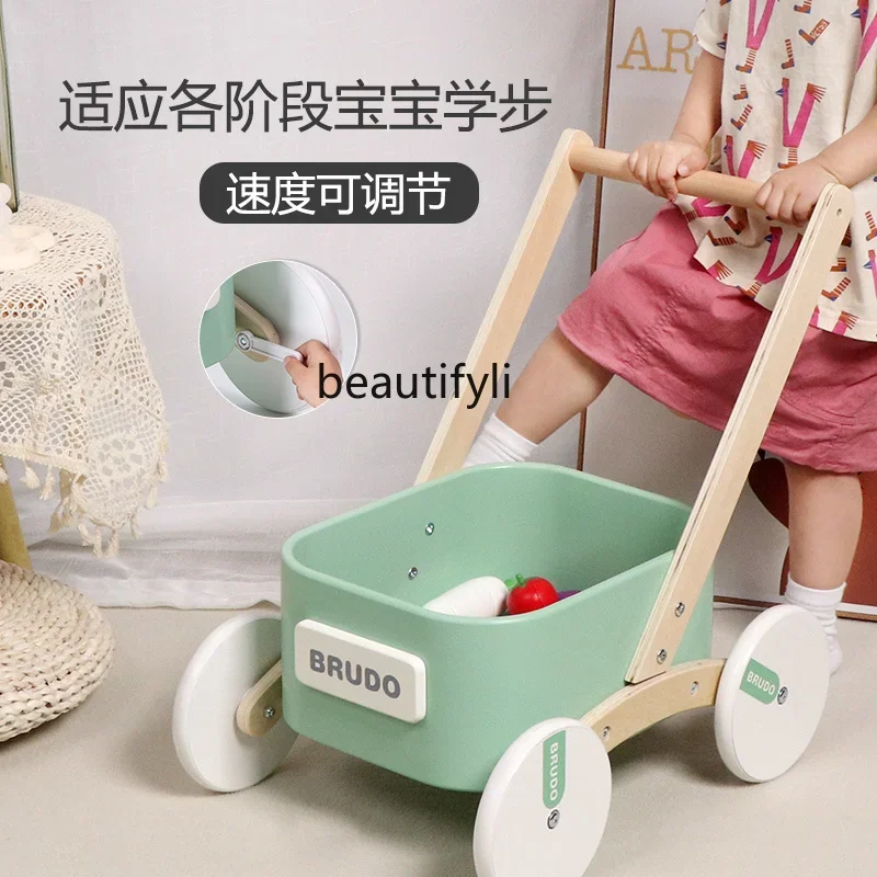 Children's toy wooden toddler stroller 1-3 years old baby walking practice gift