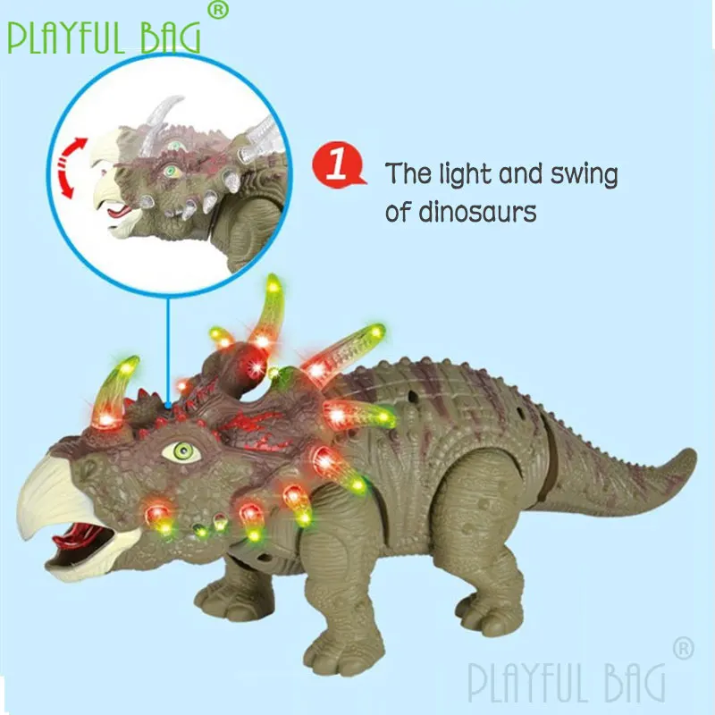 Electric Walking Triceratops Simulated Dinosaur Animal Luminous Sounding Toy Model Children's Christmas Gift VD103 images - 6