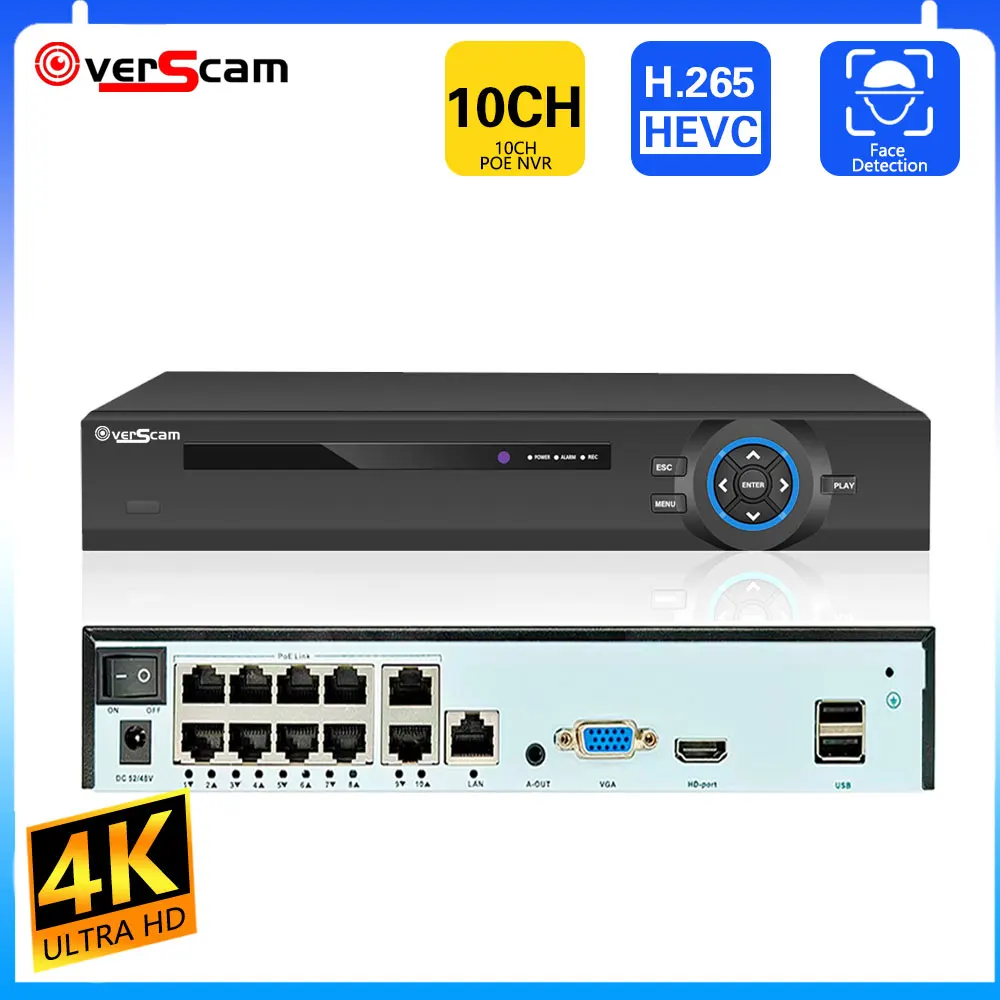 

4K CCTV POE NVR 6CH/10CH 4K 8MP For IEEE802.3af 48V POE IP Camera Security System Xmeye Remote Access Face Detection P2P H.265