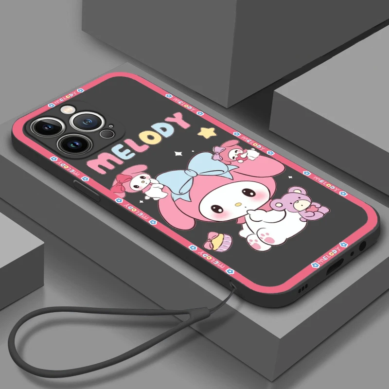 

Melody Cartoon Cute For Apple iPhone 14 13 12 Mini 11 Pro XS MAX XR X 8 7 6S SE Plus Silicone Liquid Rope Phone Case Coque Capa