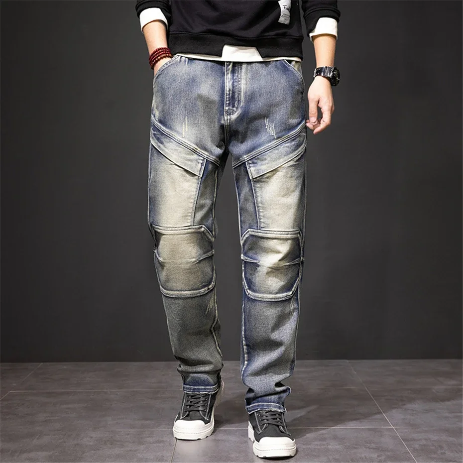 

Vintage Punk Jeans Men Plus Size 40 44 Denim Pants Fashion Streetwear Cargo Jeans Pants Plus Size 40 44 Trousers Male Bottoms