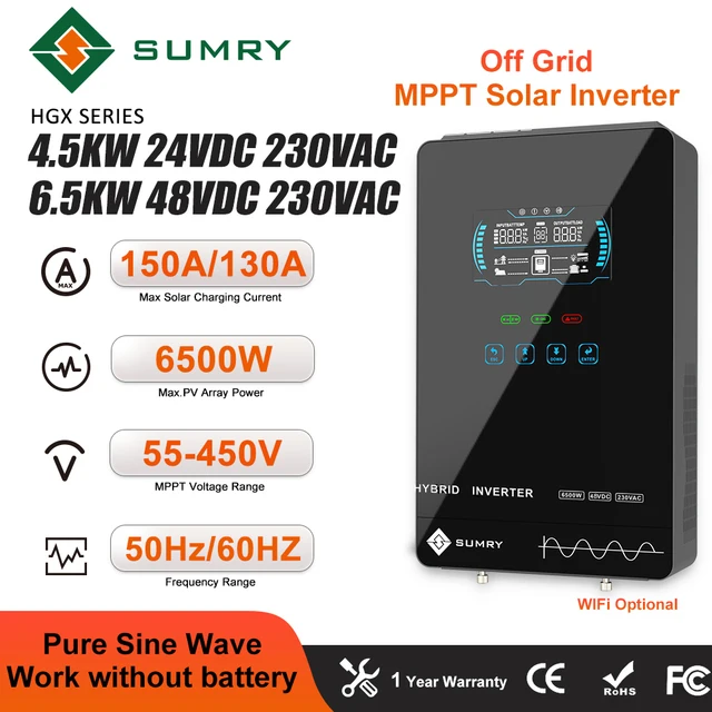 สรุป 4.5/6.5KW Off Grid อินเวอร์เตอร์พลังงานแสงอาทิตย์ 24/48VDC 230V Pure Sine Wave MPPT พลังงานแสงอาทิตย์ 55-350VDC LCD Hybrid อินเวอร์เตอร์ 1