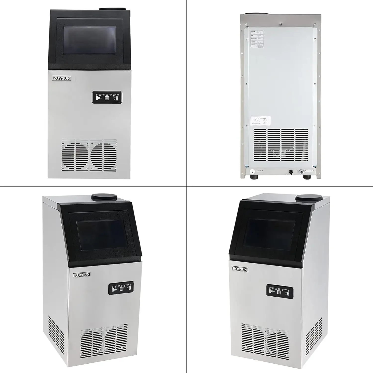 110LBS/24H Commercial Ice Maker Machine with 2 Water Inlets, Freestanding Ice Machine with 24lbs Storage Bin, Ice Scoop & Water 6