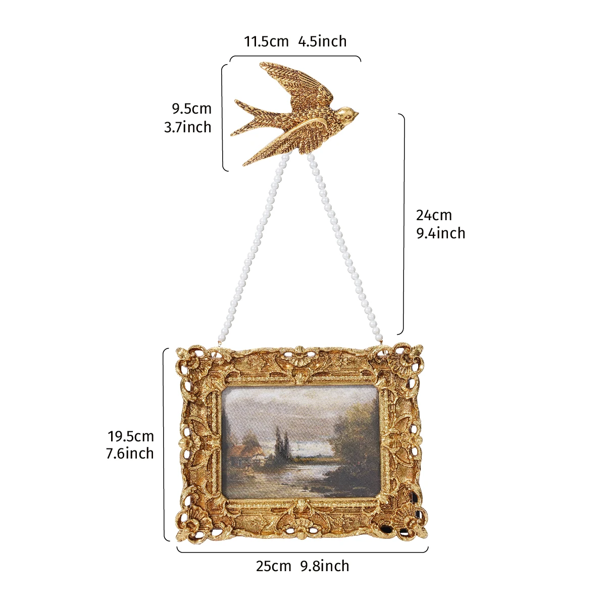 1/3PCS, European gold three-dimensional pattern photo frame set with pearl chain and golden flying swallow shape decoration