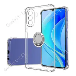 Shockproof Soft Silicone TPU Phone Case with Back Ring Holder Bracket for Nova Y71 (Ring Case Clear)