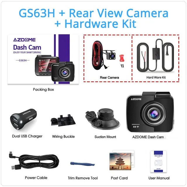 AZDome GS63H 4K 2CH Dual Wifi GPS dashcam - Dashcamdeal