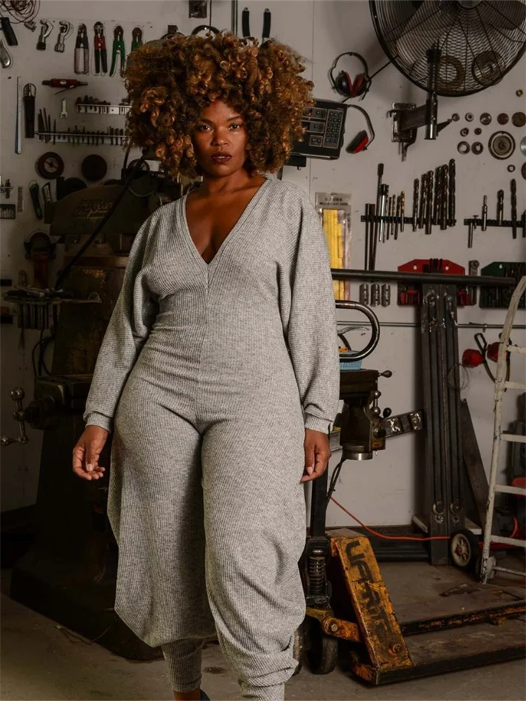 Wmstar Jumpsuit Women Wholesale V Neck Casual Loose Solid Color Patchwork Jumpsuit with A Pit Strip New in Fall Clothes