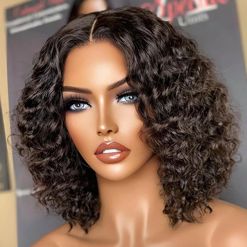 

13x4 Short Bob Curly Lace Front Human Hair Wigs Deep Curly Lace Frontal Wigs for Black Women 180% Density Brazilian Human Hair