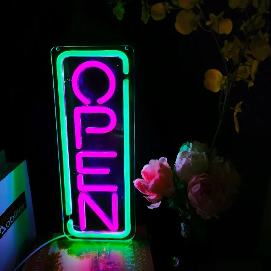 Enseigne au néon ouverte et lumineuse à LED, alimentée par USB avec interrupteur marche/arrêt, panneaux ouverts RVB pour Bar d'affaires, Restaurant, hôtel, vitrine