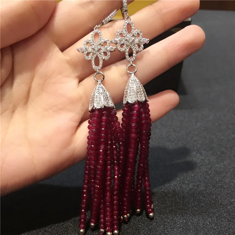 

Hot sell European American styles natural green purple faced stone micro inlay zircon accessories earrings fashion jewelry