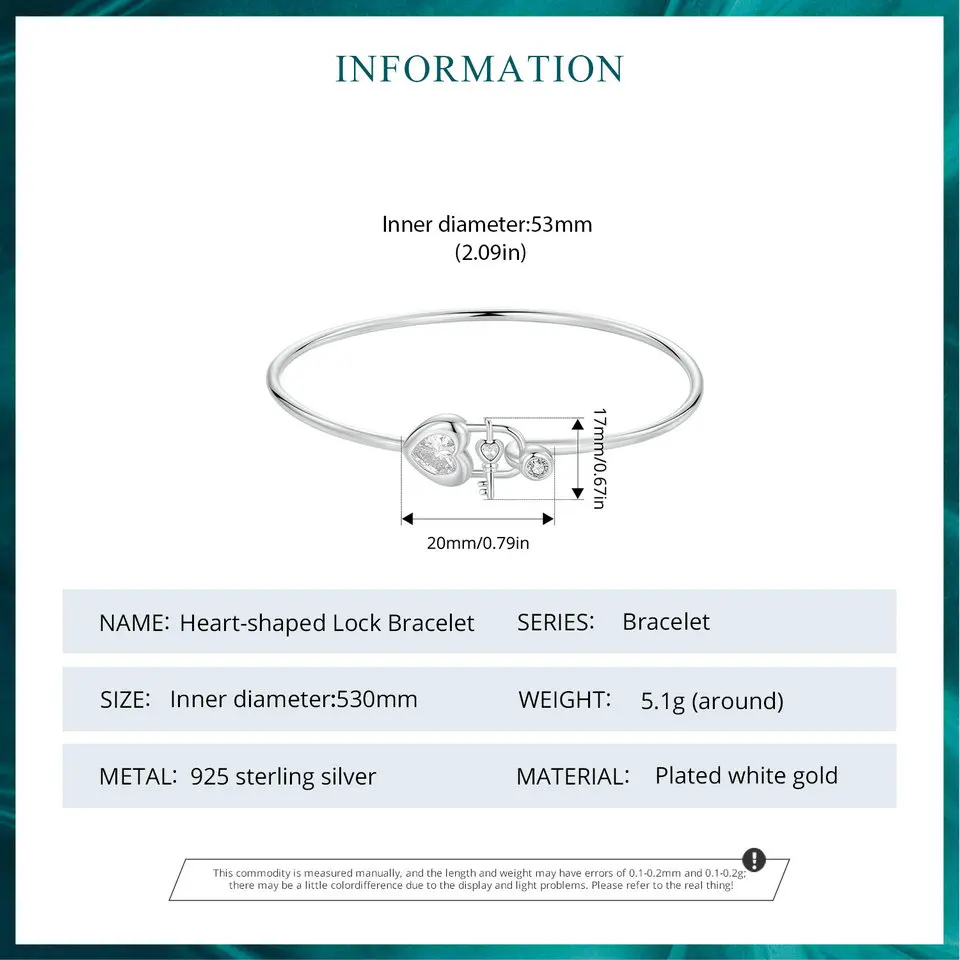 BAMOER Dainty 925 Sterling Silver Lock Bar Bracelet for Women Delicate Thin Cuff Bangle Bracelet White Gold Plated Jewelry