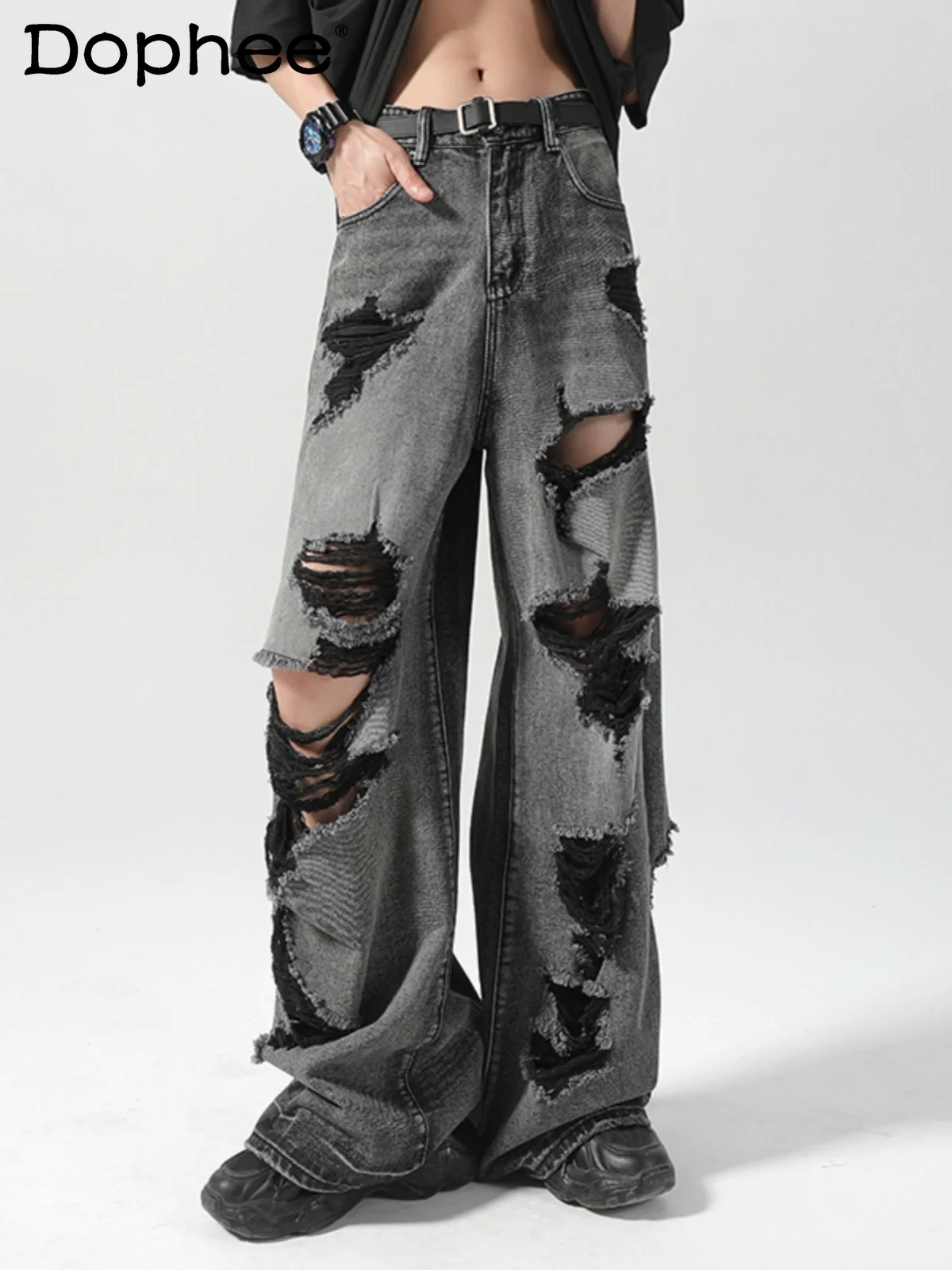 Summer 2024 Men's Retro Jeans Hip Hop Straight Trendy Male Denim Trousers Handsome High Street Loose Comfort Wide-Leg Pants