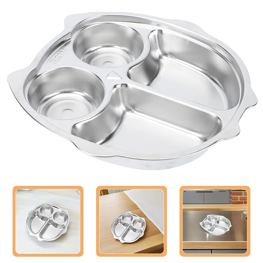 Children's Stainless Steel Cartoon Plates Kids Food Tray Thickened Deep Divided Compartments Adorable Patterns Safe Dining