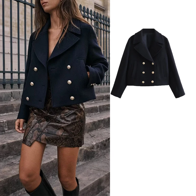 

TRAF Winter Women's Coat Fashion Double Breasted Jackets For Women Long Sleeve Woolen Coats For Women 2023 New Coat