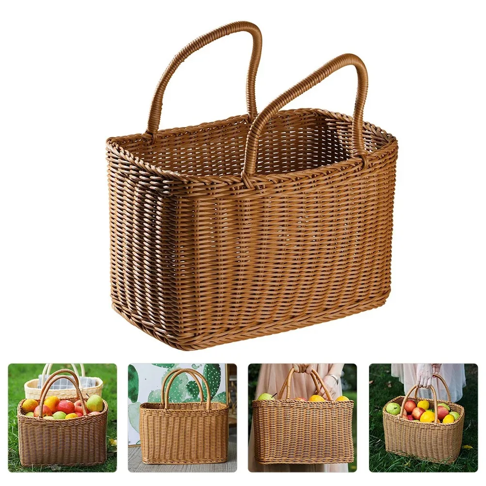 Korb Gewebte Weiden-Aufbewahrungskörbe Tasche Picknick Rattan Blume Strand Mit Griff Stroh Markt Obst Tote Für Geschenk Hand Shopping_voghion.com