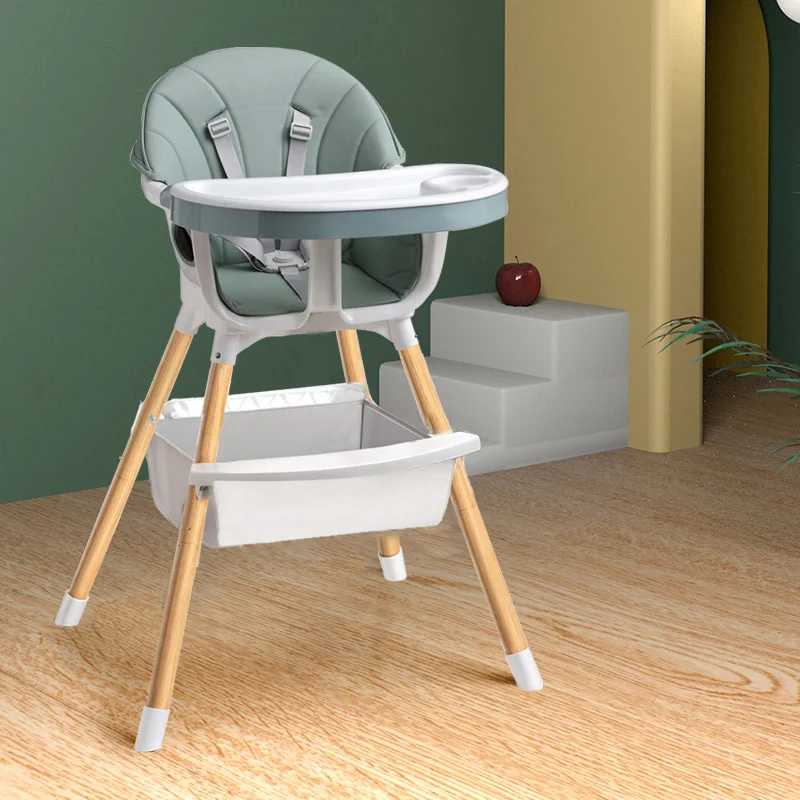Baby High Chair Portable Feeding Chair Height Adjustable Double Layers Baby Food Tray Dinning With PU Cushion