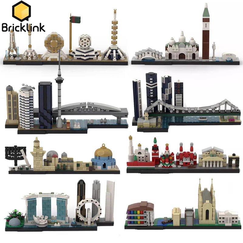 Bricklink City Skyline Architecture House Street View Sets Moscow Venice Auckland Ashgabat Brisbane Doha Building Blocks Toys 1