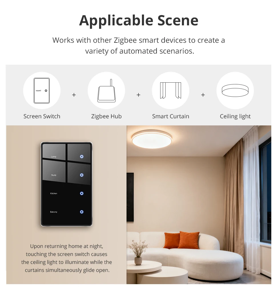 Zigbee DIY Name Switch with Display Screen US Black Touch Panel Light Switch Wor