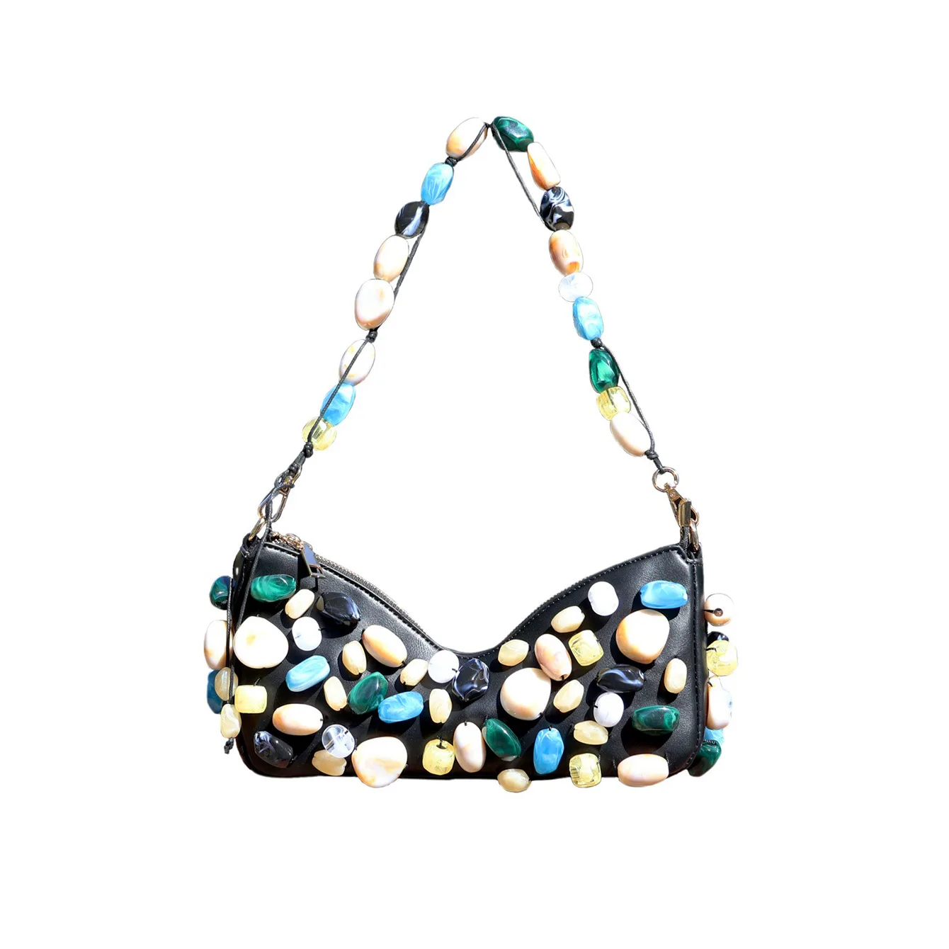 NEW Colored stones Evening Clutch Bag Women Designer Dinner Party Handbag Purse Lady Square Tote Shoulder Bag