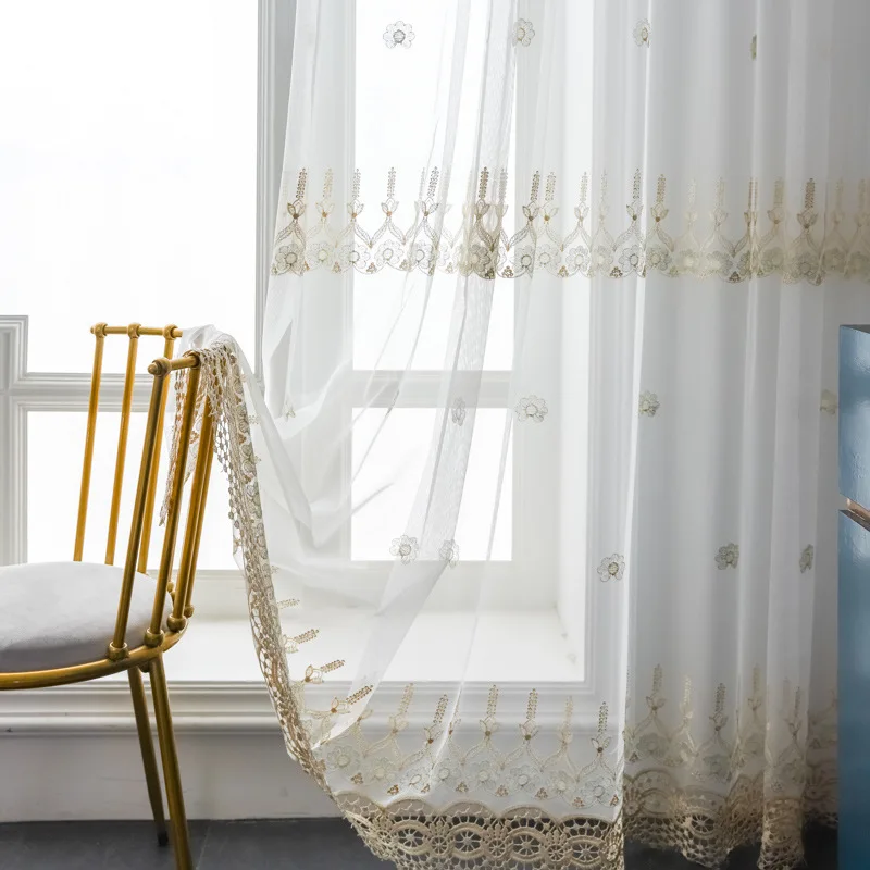 

New embroidered mesh white window screen curtain floating window balcony curtain screen bedroom curtain living