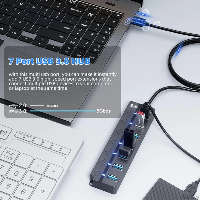 Concentrador de puertos USB 3,0, divisor múltiple de 3 puertos USB 3,0 2,0 para  PC, portátil, USB 3,0 - AliExpress