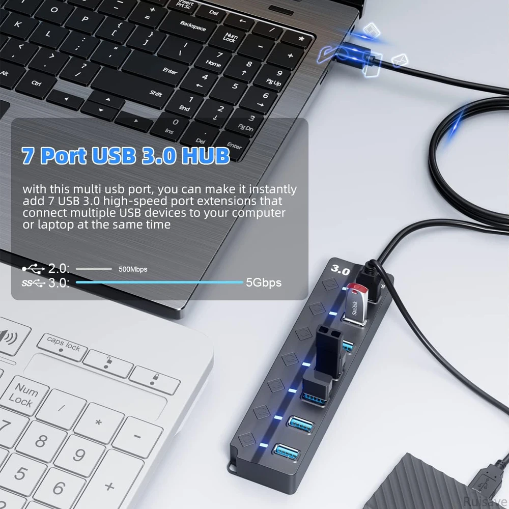 YUCUN USB HUB 3.0 4/7 Port Multiple Extension High Speed USB 3 0 Hub Multi Splitter Extender Hub Adapter Computer PC Accessorie 2
