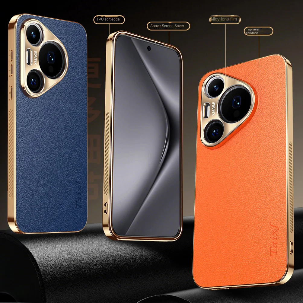 Cowhide Lychee Texture Electroplated Frame Phone Case