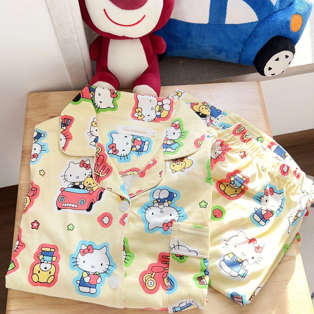 thumbnail image 1 of Sanrio-Pijama de Hello Kitty para mujer, ropa de dormir de manga larga con pantalones largos, cárdigan, pijama de dibujos animados, conjunto de 2 piezas para el hogar, primavera y otoño, 1 of 5
