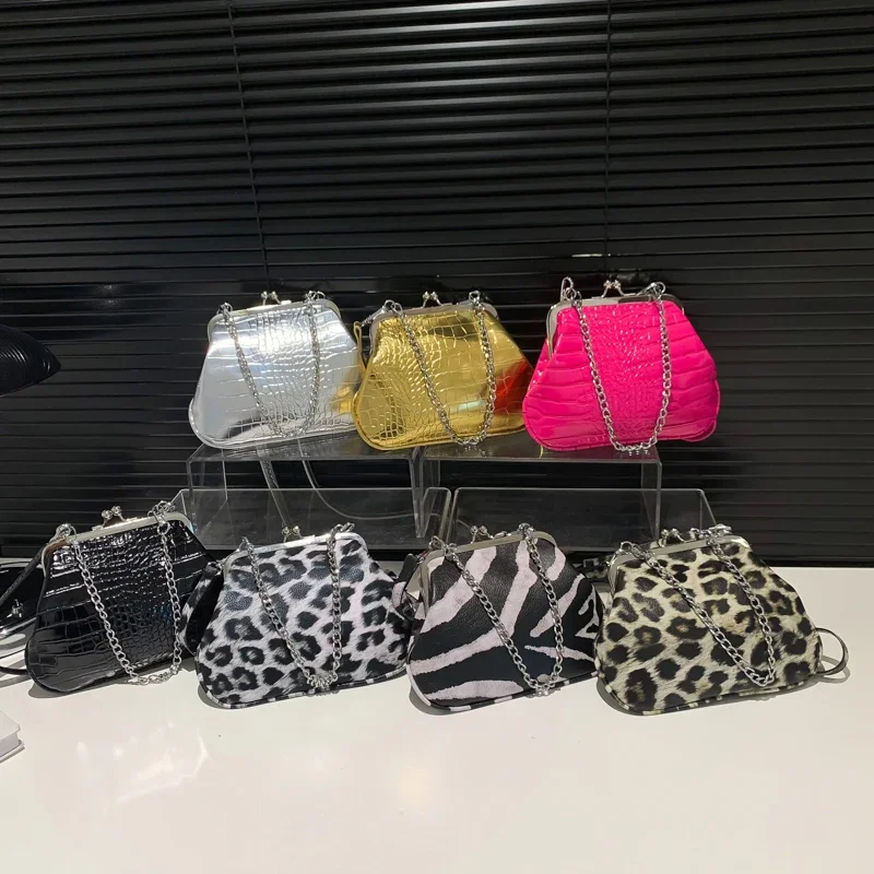 Zebra Pattern Crossbody Bag For Women Designer Shell Bag Vintage Leopard Handbag Black Pu Leather Shoulder