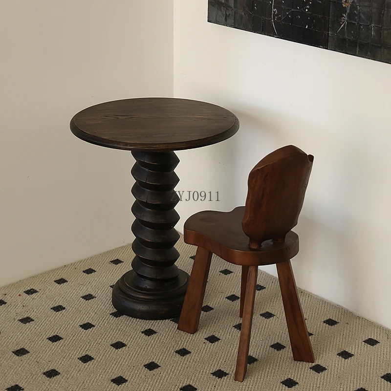 Medieval solid wood chair hand-carved coffee backrest stool