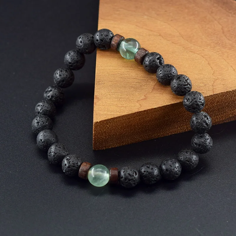 Bracelet with Natural Stones 8mm Wooden Accessories Volcanic Jewelry - Image 3